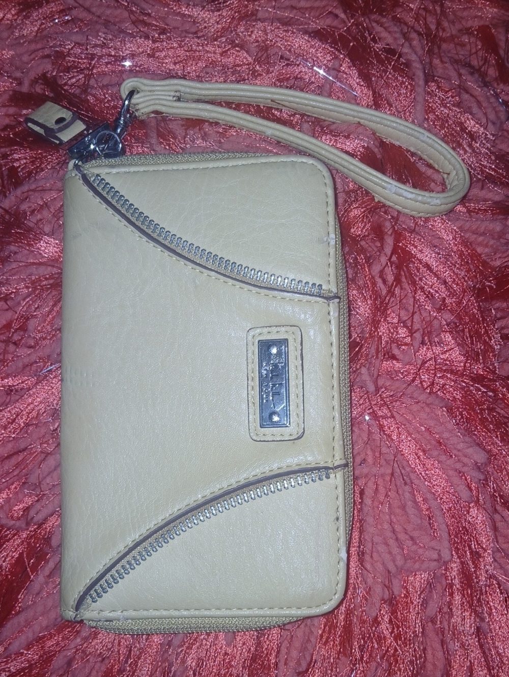 Nicole Miller Soft Yellow Wristlet Wallet with Silver Hardware & Zipper Details